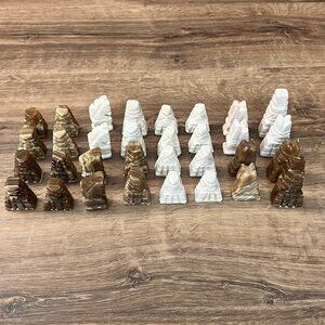VTG Hand Carved Stone Marble Mexican Hecho Chess Pieces